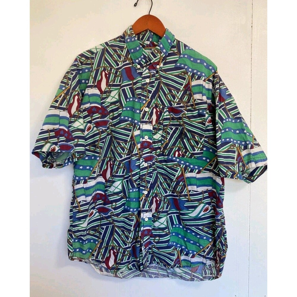 Vintage Izod Shirt Mens M Coastal Nautical Sailboat Lighthouse Beach 90s Y2K